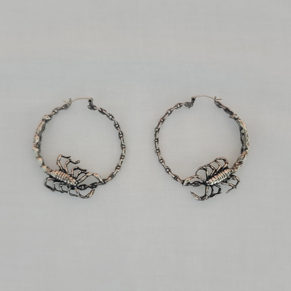 Mercury Hour Sterling Silver Scorpion Hoop Earrings